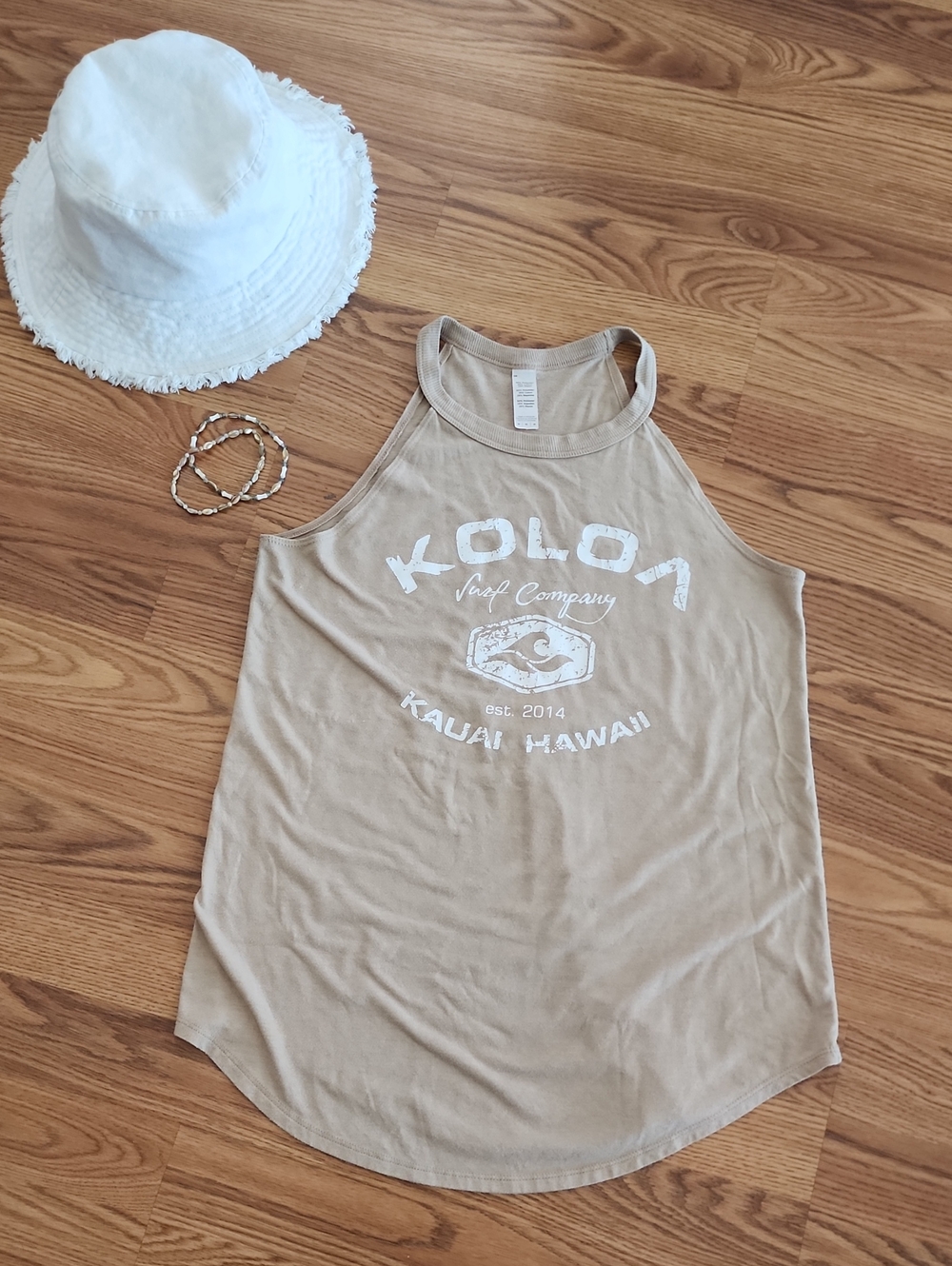 Women's Koloa Surf Shop Rocker Tank Top in Tan - Kauai Hawaii Graphic